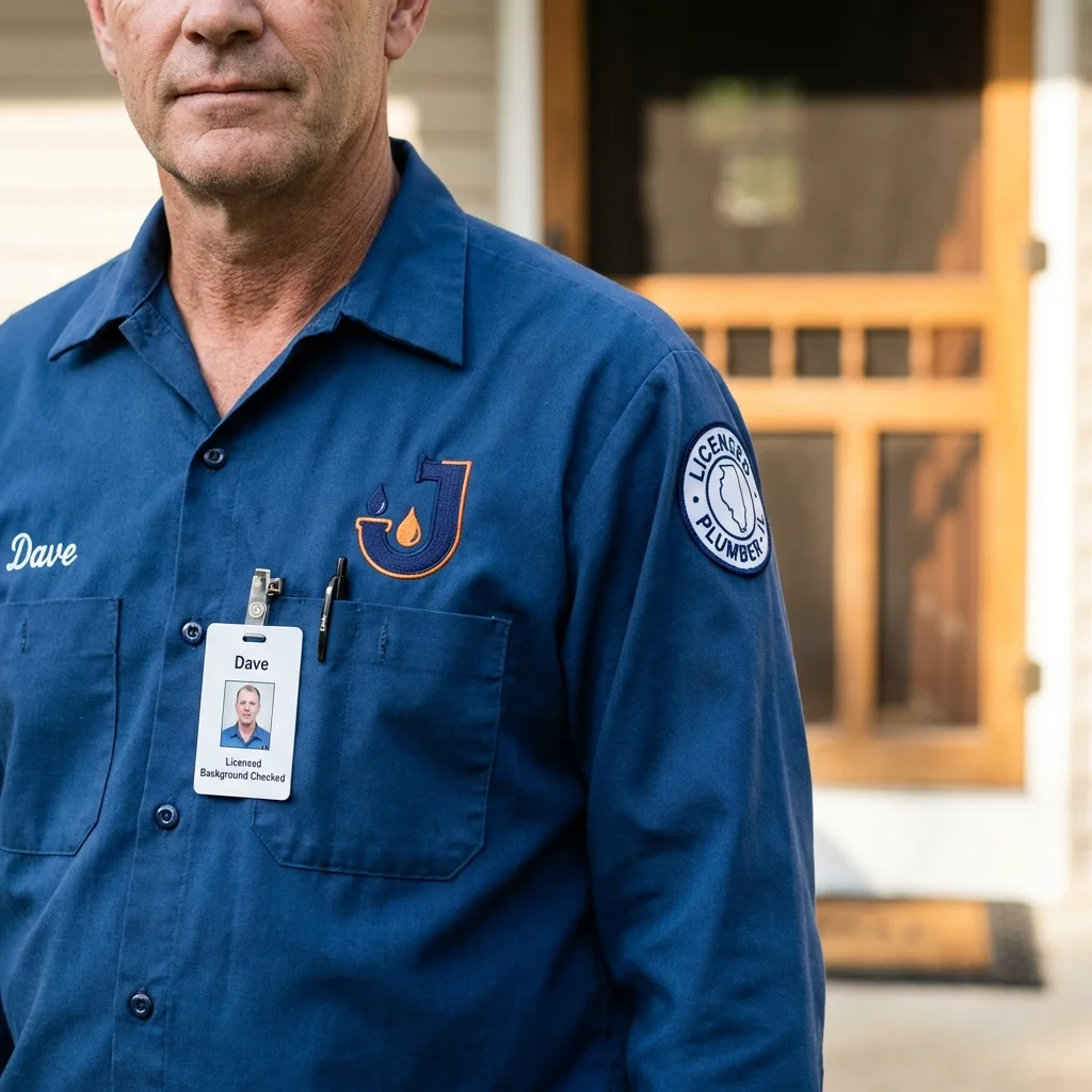 Licensed plumber showing ID badge in Clifton Heights, PA