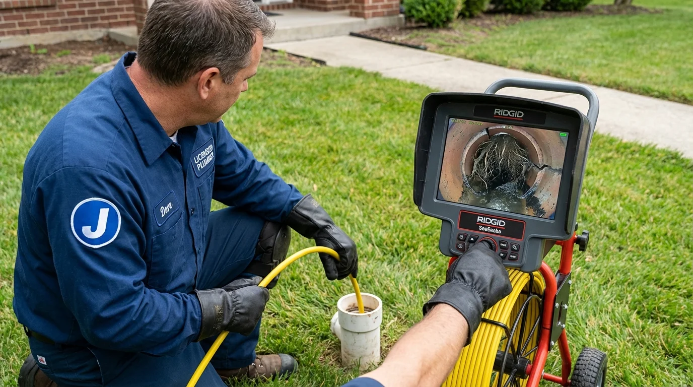 Sewer camera inspection being performed by Johns Plumbing LLC in Clifton Heights
