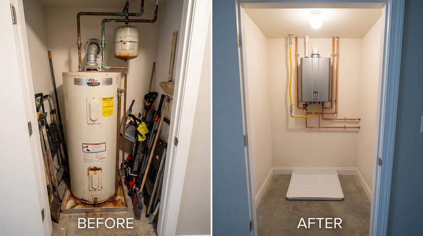 Tank water heater versus wall-mounted tankless unit comparison for Clifton Heights, PA homeowners