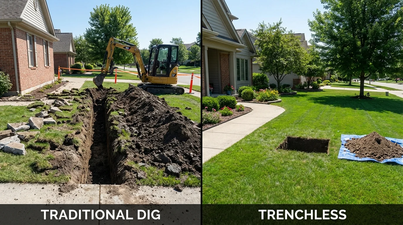 Trenchless sewer repair with minimal yard damage versus traditional excavation in Clifton Heights, PA